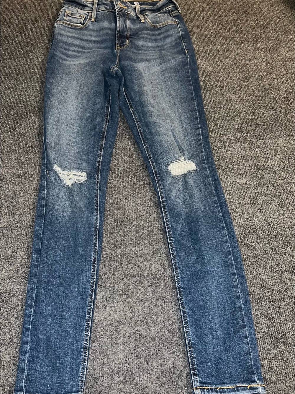 Old Navy Women's Blue Skinny Jeans with Knee Distressing